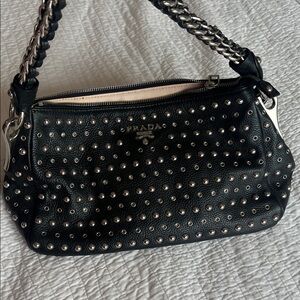 Prada Authentic Black Studded Shoulder Bag
